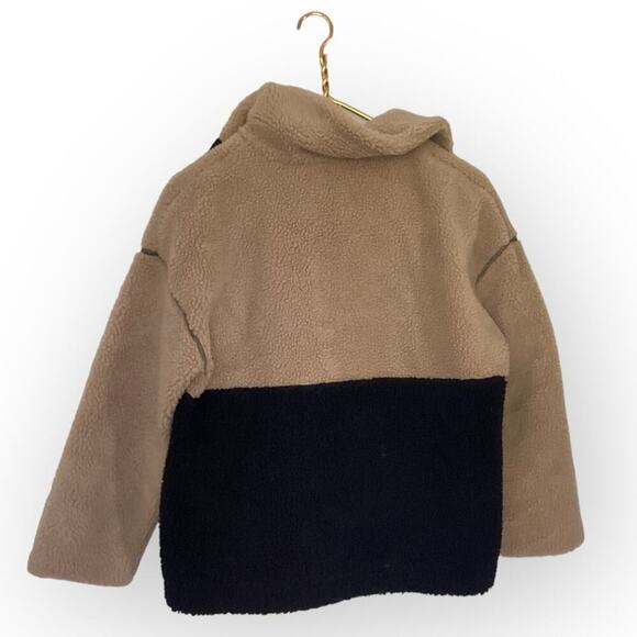 Something Navy Tan Nuetral Oversized Half Zip Sherpa Jacket XXS - Picture 4 of 5